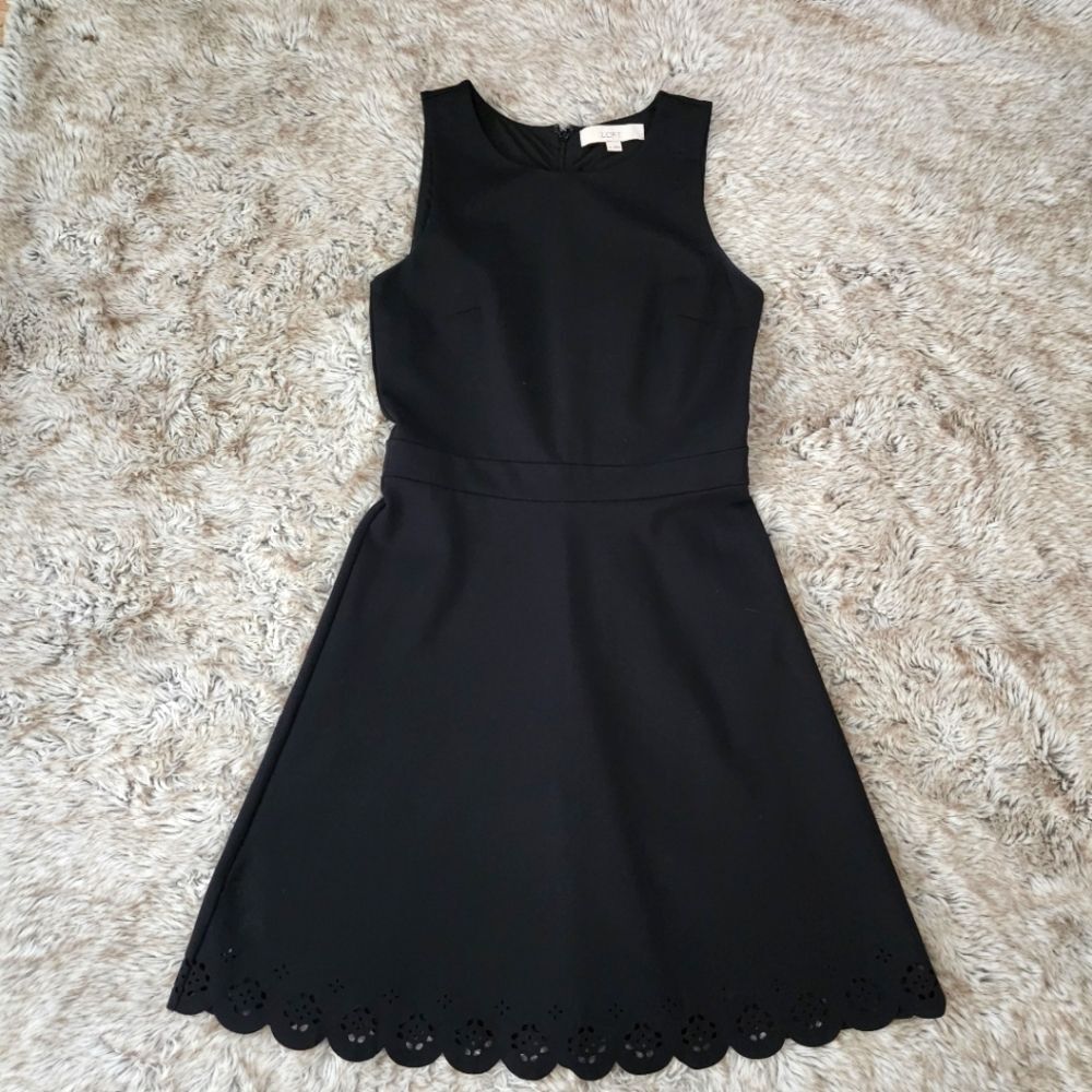 LOFT Sleeveless A-Line‎ Scalloped Trim Cocktail Dress Black Women's Size 0